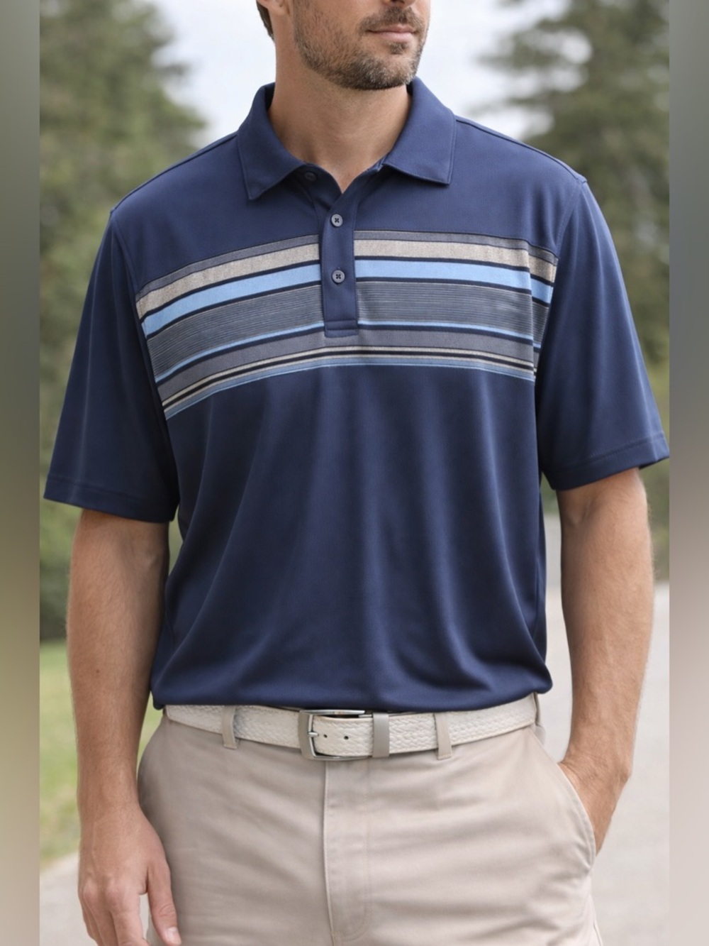 🐣5/$25-Pebble Beach Men's Blue Striped Golf Polo Shirt